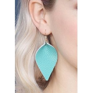 Teal Leather Petal Earrings